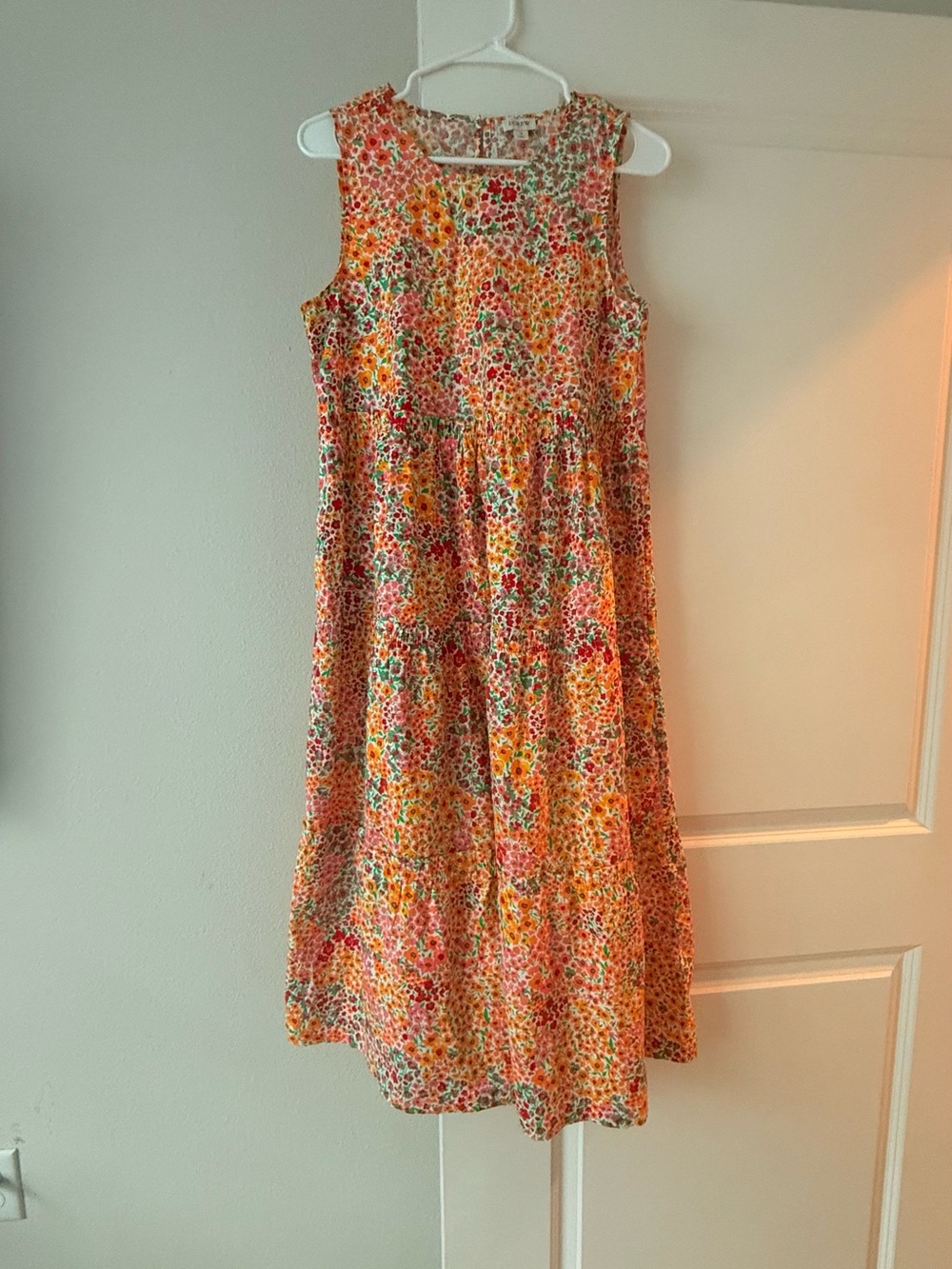 J.Crew Ditsy Floral Tiered Midi Dress Sleeveless Orange Red Orange Smock💛 - Picture 2 of 13